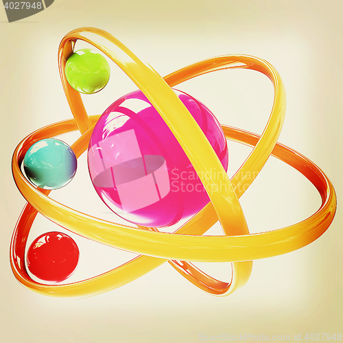 Image of 3d atom. 3D illustration. Vintage style.