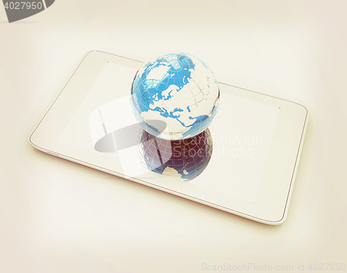 Image of Phone and earch.Global internet concept. 3D illustration. Vintag