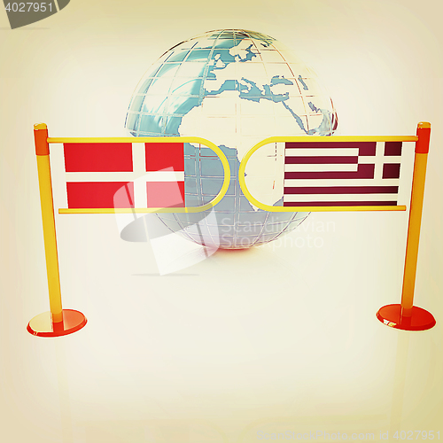Image of Three-dimensional image of the turnstile and flags of Denmark an