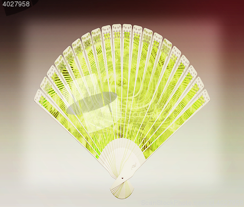 Image of Colorful hand fan . 3D illustration. Vintage style.