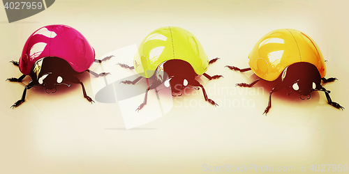 Image of Ladybirds. 3D illustration. Vintage style.