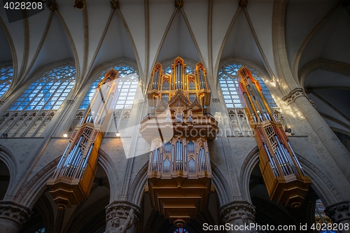 Image of BRUSSELS, BELGIUM-NOVEMBER 23, 2014: The Cathedral of St. Michael and St. Gudula, 1000 year old cathedral in the Capital