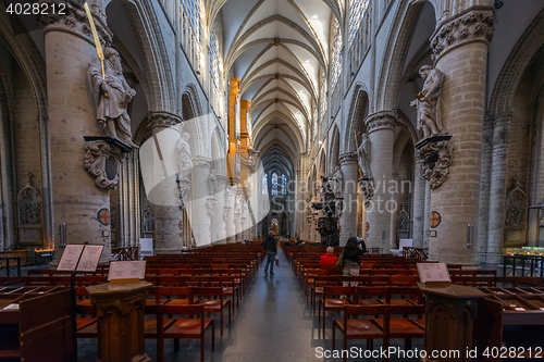 Image of BRUSSELS, BELGIUM-NOVEMBER 23, 2014: The Cathedral of St. Michael and St. Gudula, 1000 year old cathedral in the Capital