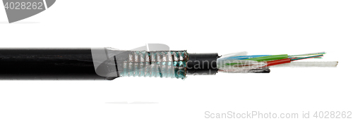 Image of Fiber optic cable detail isolated on white