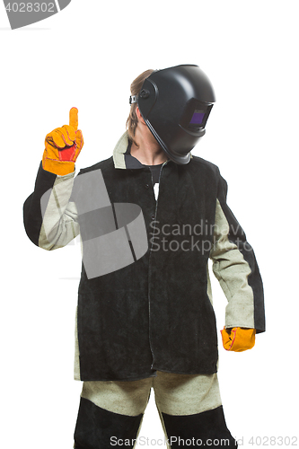 Image of handsome welder. isolated on white background