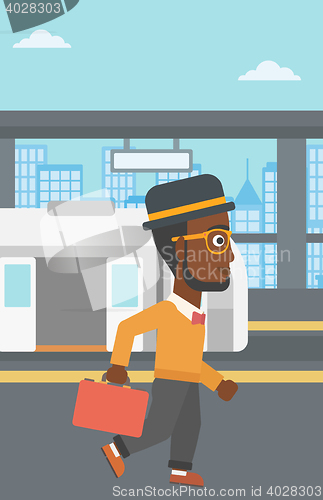 Image of Man at the train station vector illustration.