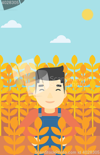 Image of Farmer in wheat field vector illustration.