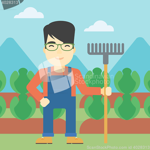 Image of Farmer with rake vector illustration.
