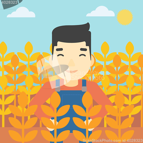 Image of Farmer in wheat field vector illustration.