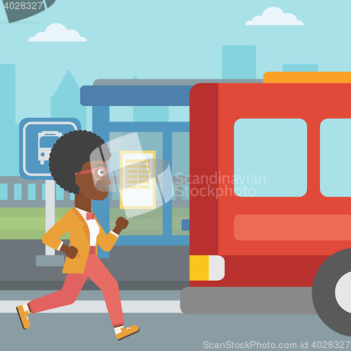 Image of Latecomer woman running for the bus.