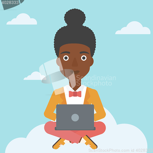 Image of Woman using cloud computing technology.