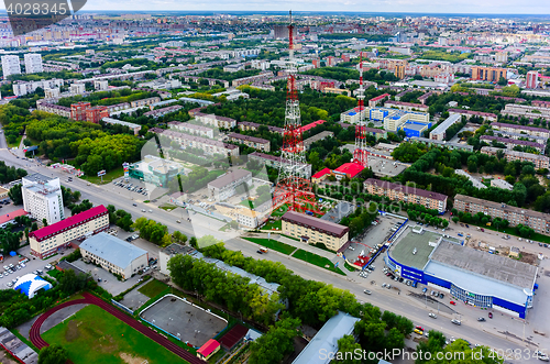 Image of TV center and shops in Tyumen. Russia