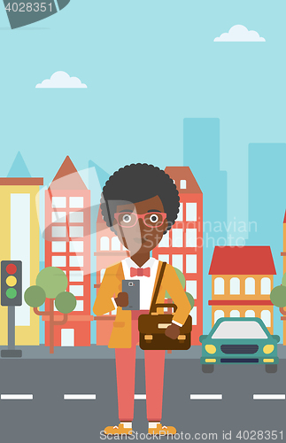 Image of Woman using smartphone vector illustration.