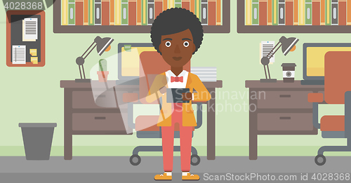 Image of Woman using tablet computer vector illustration.
