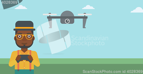 Image of Man flying drone vector illustration.