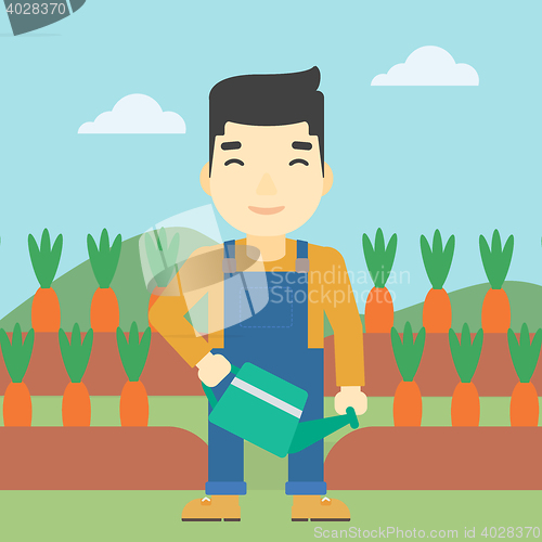 Image of Farmer with watering can vector illustration.