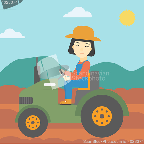 Image of Female farmer driving tractor vector illustration.