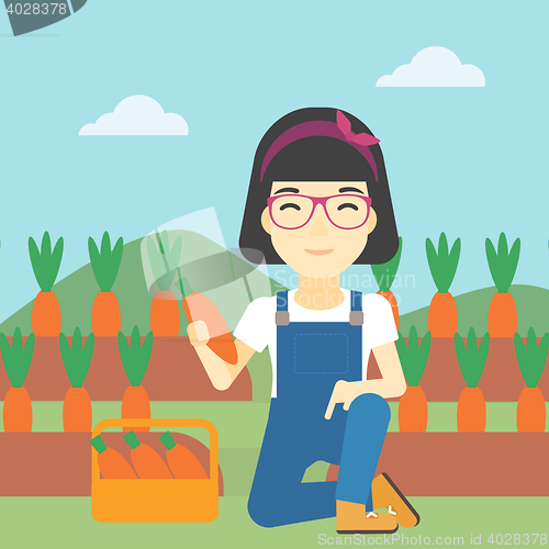 Image of Farmer collecting carrots vector illustration.