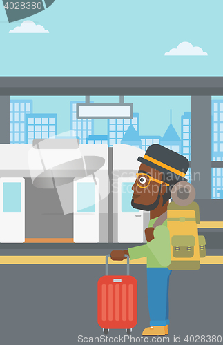 Image of Man at the train station vector illustration.