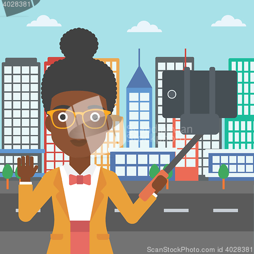 Image of Woman making selfie vector illustration.