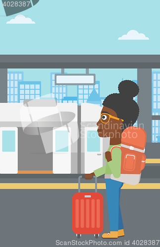 Image of Woman at the train station vector illustration.