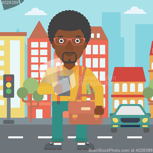 Image of Man using smartphone vector illustration.