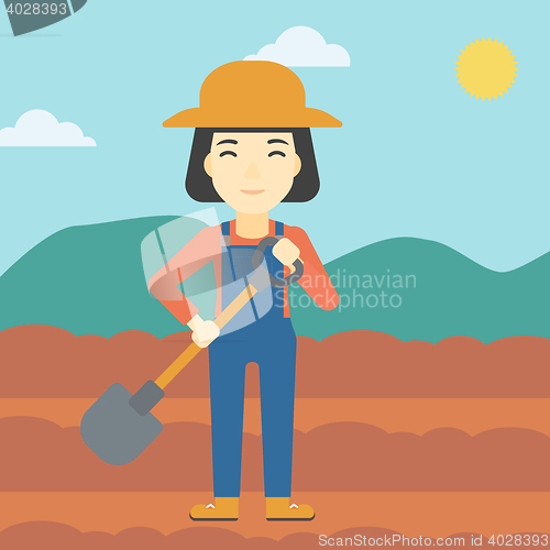 Image of Female farmer with shovel vector illustration.