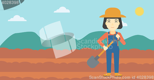 Image of Female farmer with shovel vector illustration.