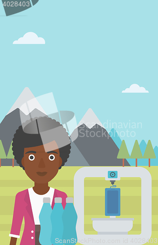 Image of Woman with three D printer vector illustration.