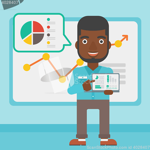 Image of Businessman presenting report on a laptop.