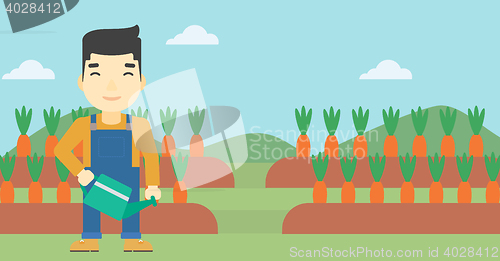 Image of Farmer with watering can vector illustration.