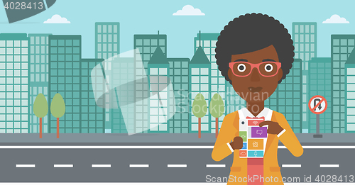 Image of Woman with modular phone vector illustration.