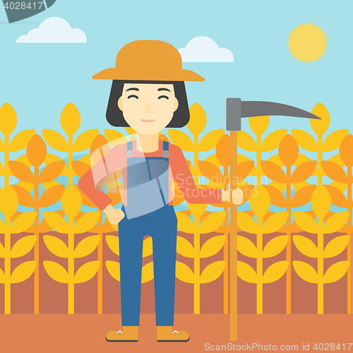 Image of Female farmer with scythe vector illustration.