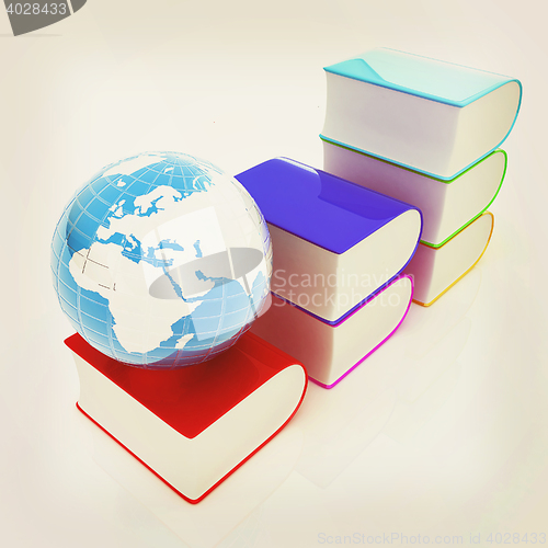 Image of Glossy Books Icon isolated on a white background and earth. 3D i