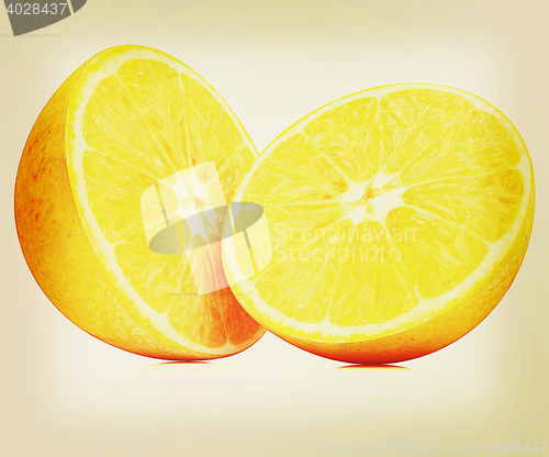 Image of Orange fruit half. 3D illustration. Vintage style.