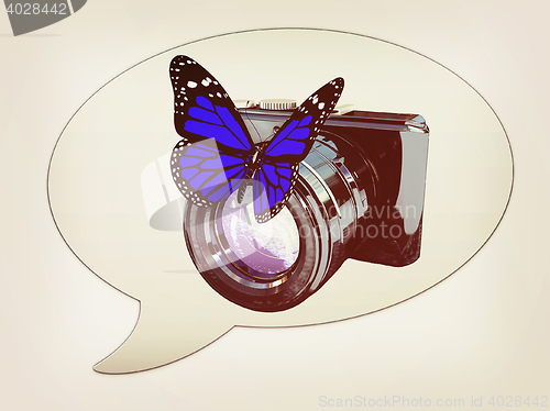 Image of messenger window icon and photographic camera and butterfly. 3D 