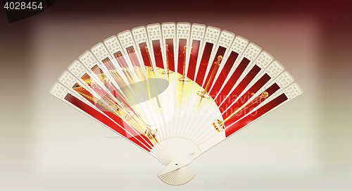 Image of Colorful hand fan. 3D illustration. Vintage style.