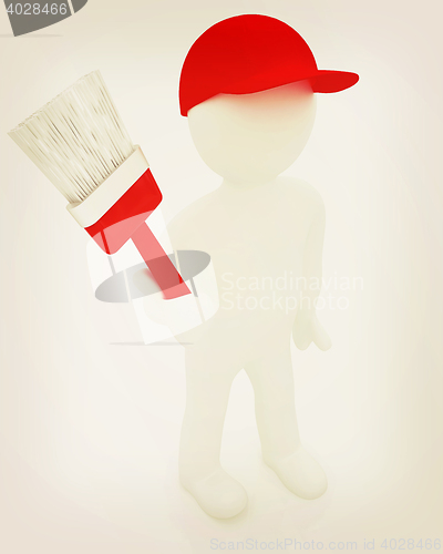 Image of 3d man with paint brush . 3D illustration. Vintage style.