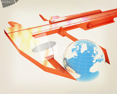 Image of Vernier caliper measures the Earth. Global 3d concept . 3D illus