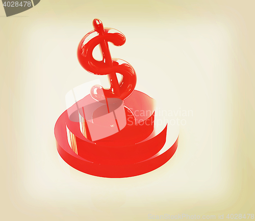 Image of icon dollar sign on podium. 3D illustration. Vintage style.