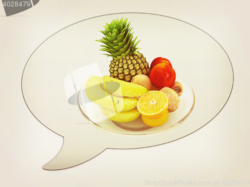 Image of messenger window icon and Citrus. 3D illustration. Vintage style