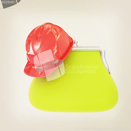 Image of hard hat on purse. 3D illustration. Vintage style.