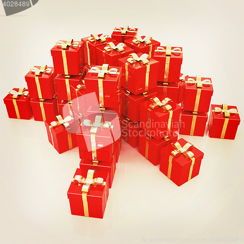 Image of Bright christmas gifts. 3D illustration. Vintage style.
