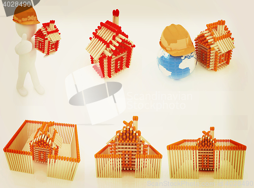 Image of Architect set . 3D illustration. Vintage style.