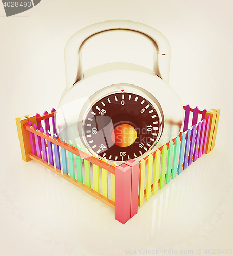 Image of Protection concept.Lock closed colorfull fence . 3D illustration