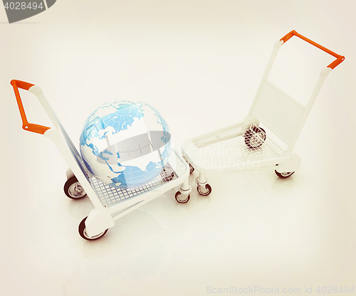 Image of Trolley for luggage at the airport and earth. International tour