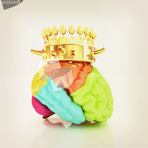 Image of Gold Crown on the brain. 3D illustration. Vintage style.