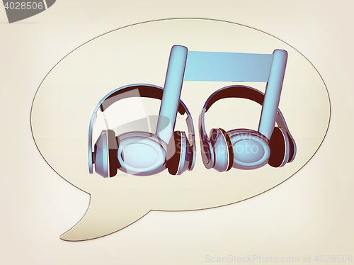Image of messenger window icon. Blue headphones and note. 3D illustration