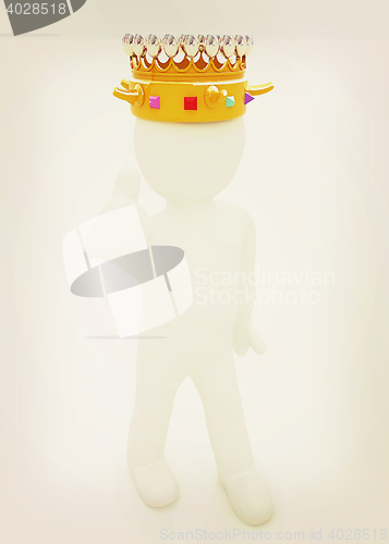 Image of 3d people - man, person with a golden crown. King . 3D illustrat