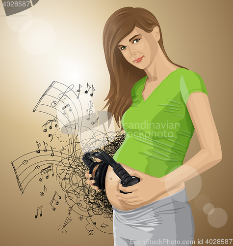 Image of Vector Pregnant Woman With Headphones